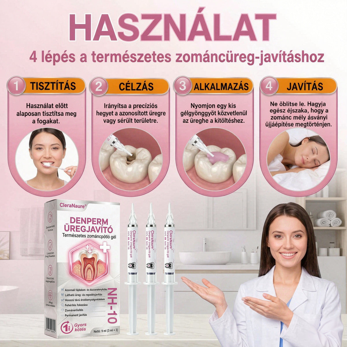 🥇CleraNaure® DenPerm Üregjavító Természetes Zománctömő Gél