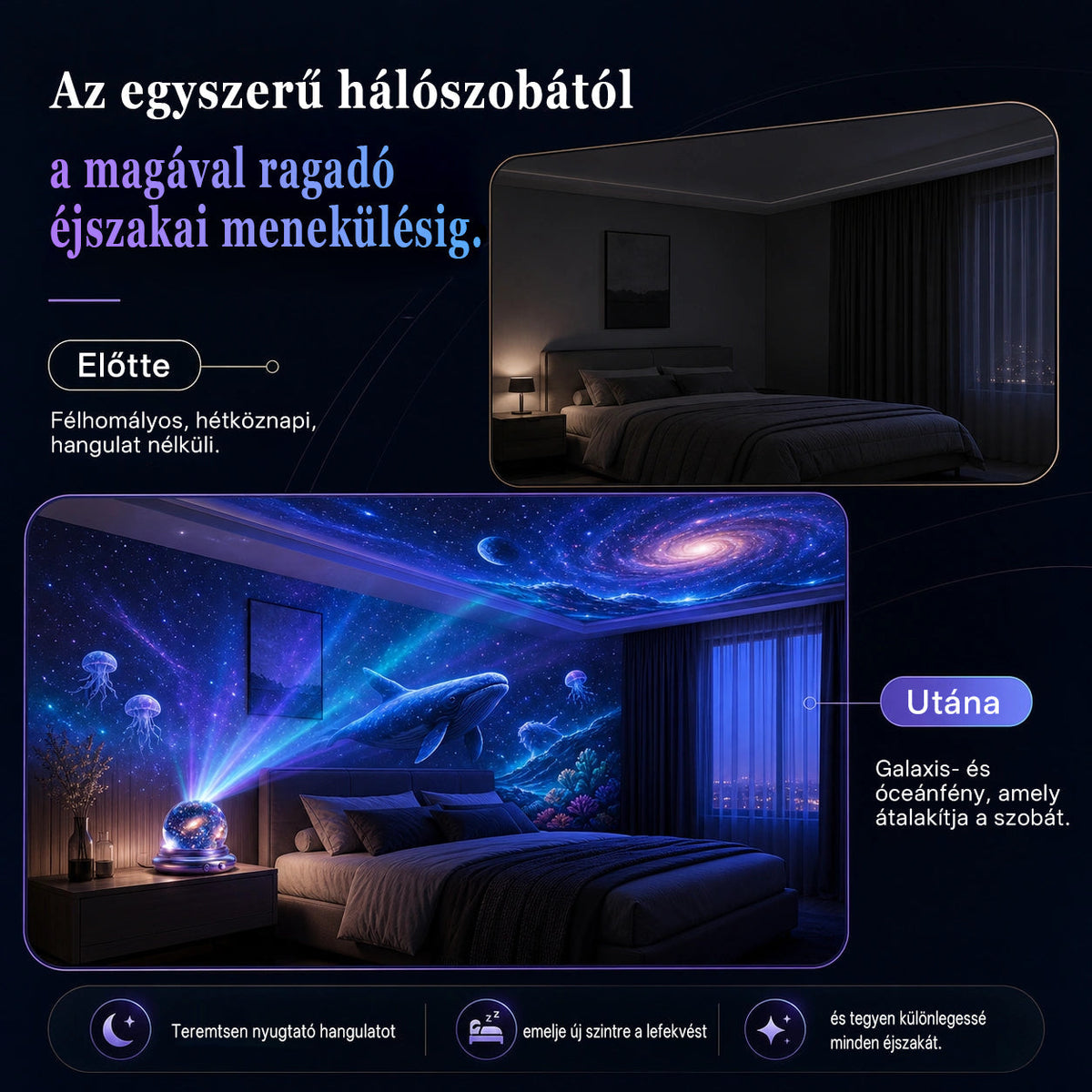 🫧CleraNaure® Új generációs intelligens éjszakai fényprojektor – Dinamikus 5D holografikus látvány HD-minőségben