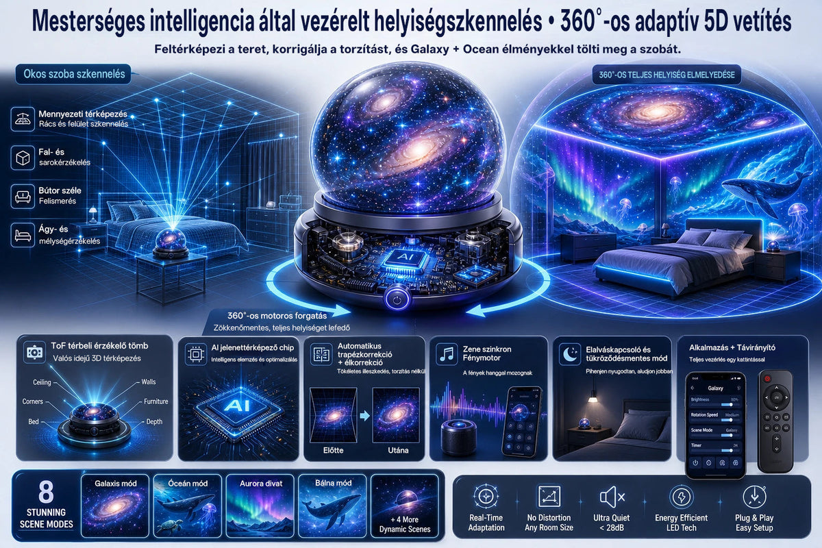 🫧CleraNaure® Új generációs intelligens éjszakai fényprojektor – Dinamikus 5D holografikus látvány HD-minőségben