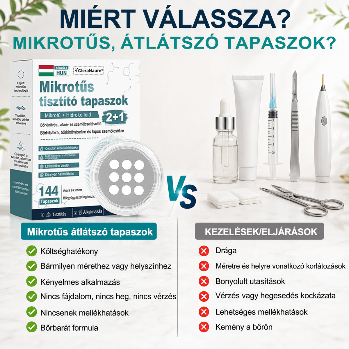 CleraNaure® 2 az 1-ben mikrotűs és hidrokolloid tapasz | Kiálló anyajegyek, aknék, lapos szemölcsök és bőrnövedékek eltávolítására | Segít csökkenteni a ráncokat, hegeket és bőrhibákat | Láthatatlan tapasz az arcra és testre