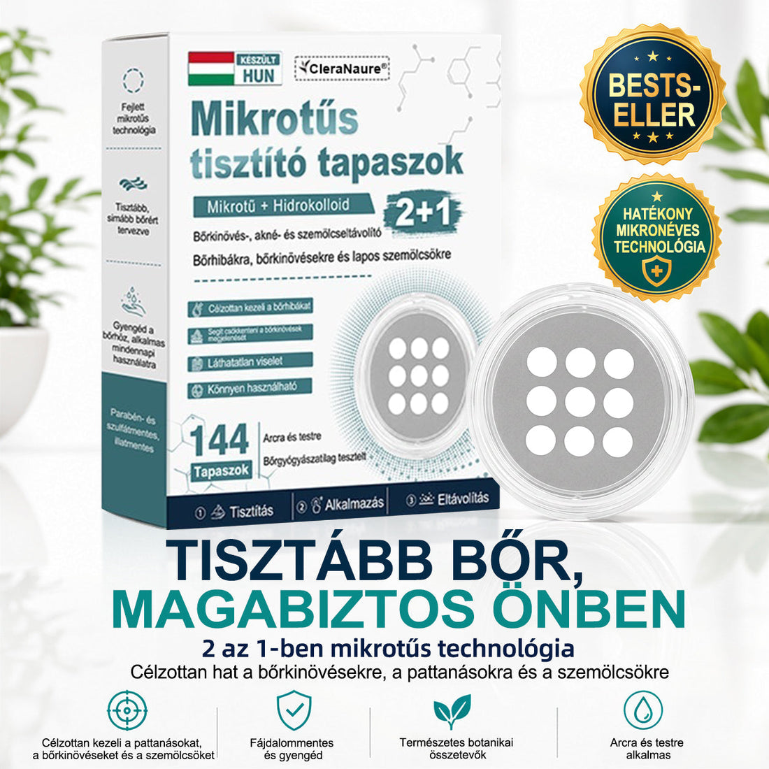 CleraNaure® 2 az 1-ben mikrotűs és hidrokolloid tapasz | Kiálló anyajegyek, aknék, lapos szemölcsök és bőrnövedékek eltávolítására | Segít csökkenteni a ráncokat, hegeket és bőrhibákat | Láthatatlan tapasz az arcra és testre