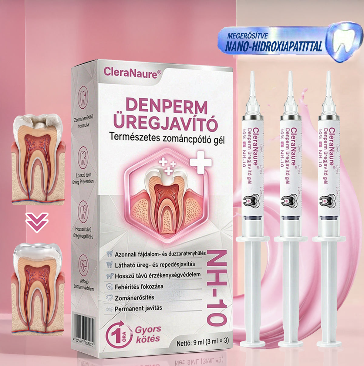 🥇CleraNaure® DenPerm Üregjavító Természetes Zománctömő Gél