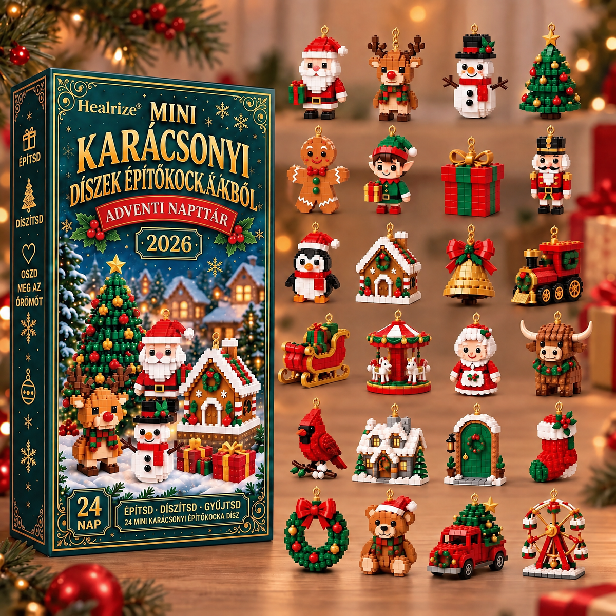 ⭐Healrize® adventi naptár 24 darab karácsonyi mini építőelem-dísszel