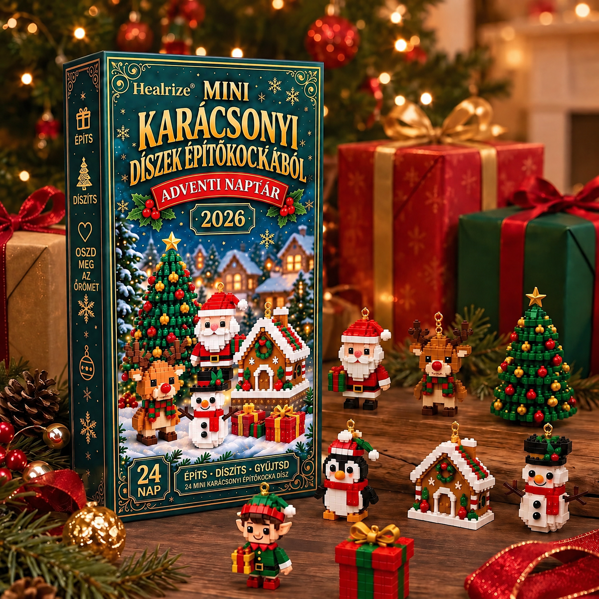 ⭐Healrize® adventi naptár 24 darab karácsonyi mini építőelem-dísszel