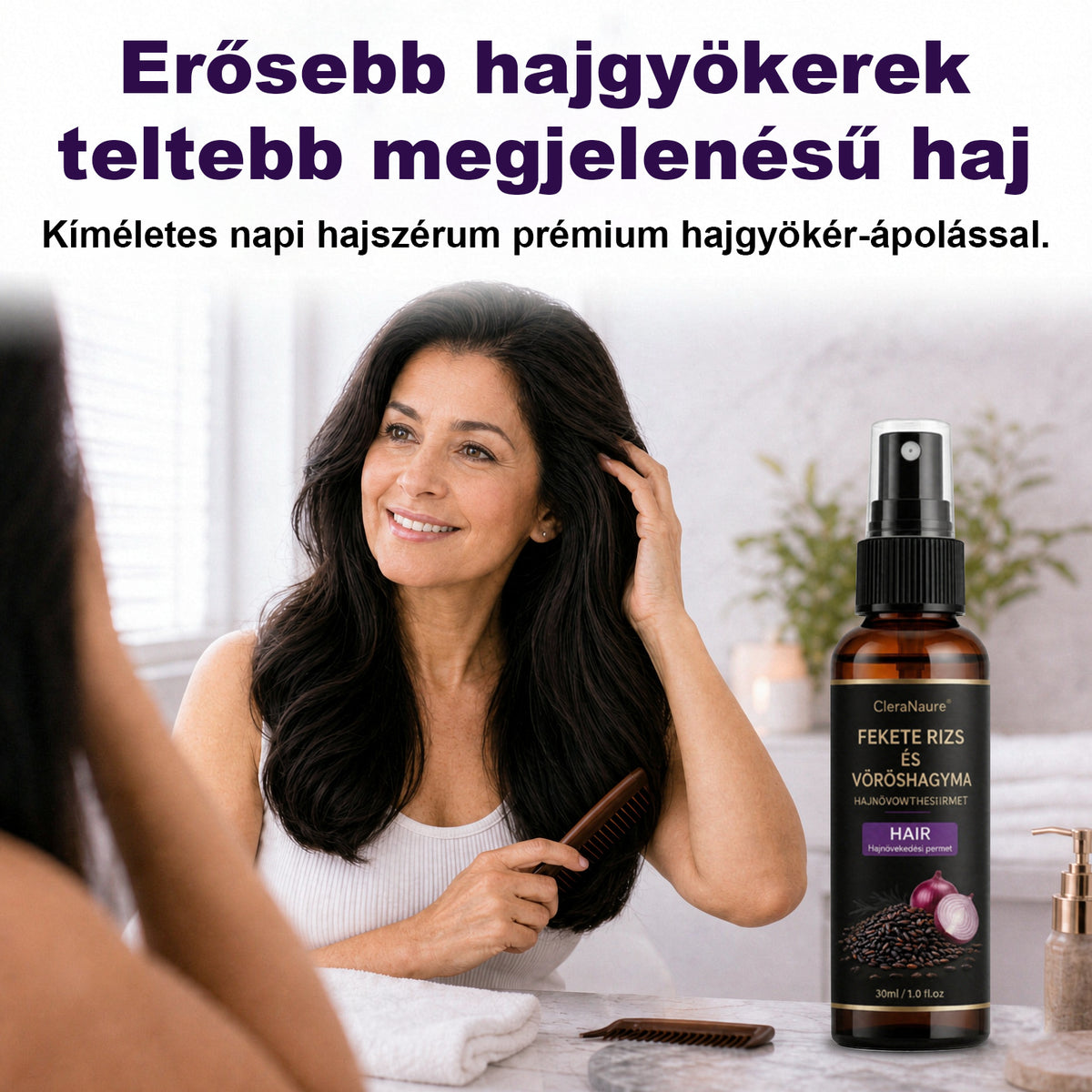 CleraNaure® Fekete rizs és vöröshagyma hajnövekedést támogató spray