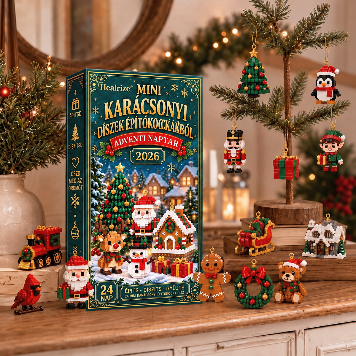 ⭐Healrize® adventi naptár 24 darab karácsonyi mini építőelem-dísszel