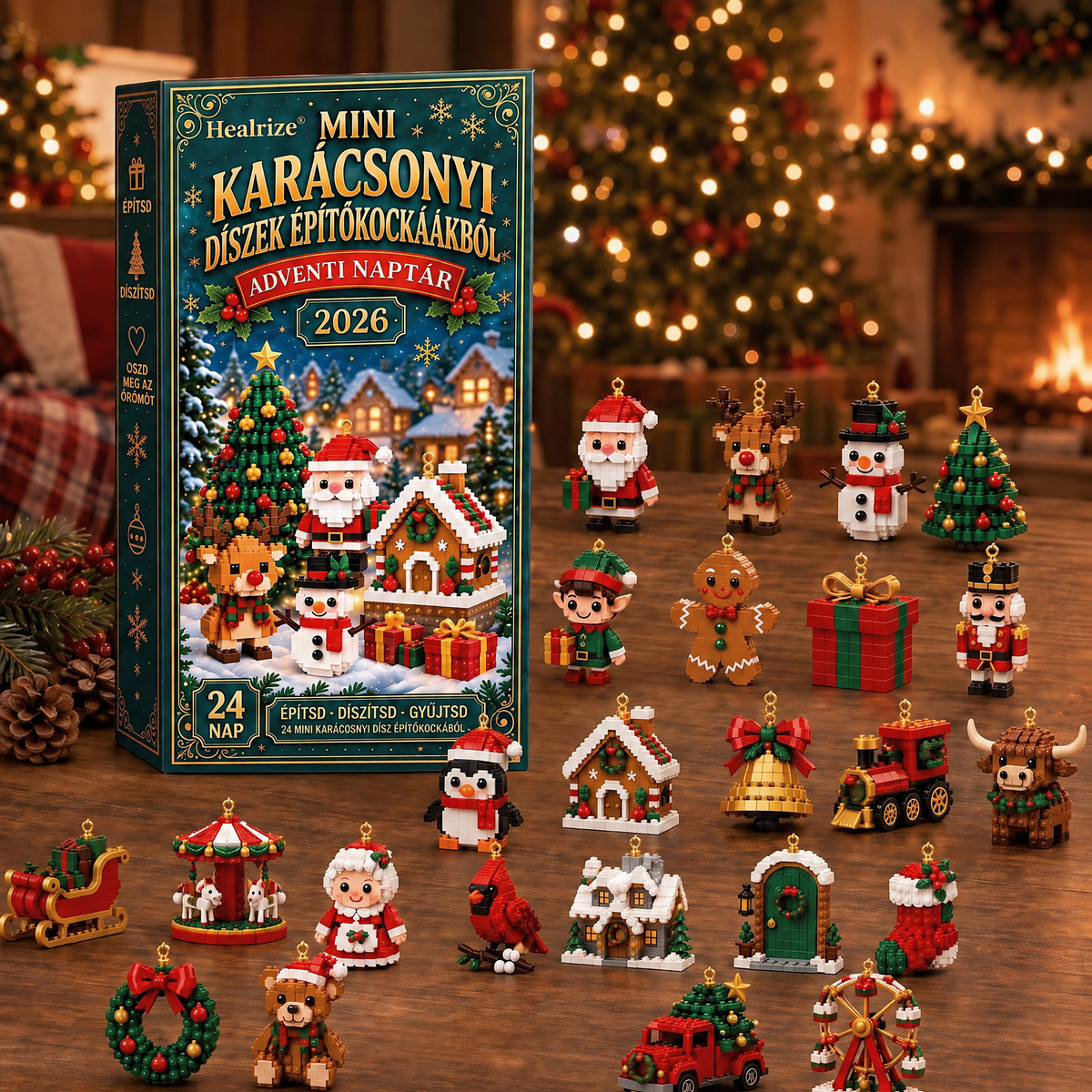 ⭐Healrize® adventi naptár 24 darab karácsonyi mini építőelem-dísszel