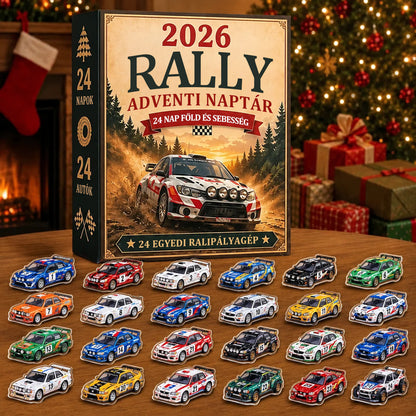 🏎️ Rali karácsonyi adventi naptár 2026 – 24 nap tele sebességgel és izgalommal, 24 gyűjthető raliautóval (2D modellek)